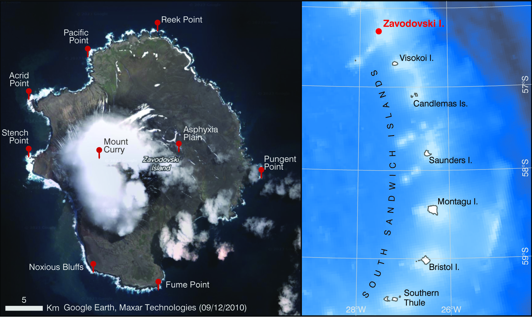 Map showing names across Zavadovski Island