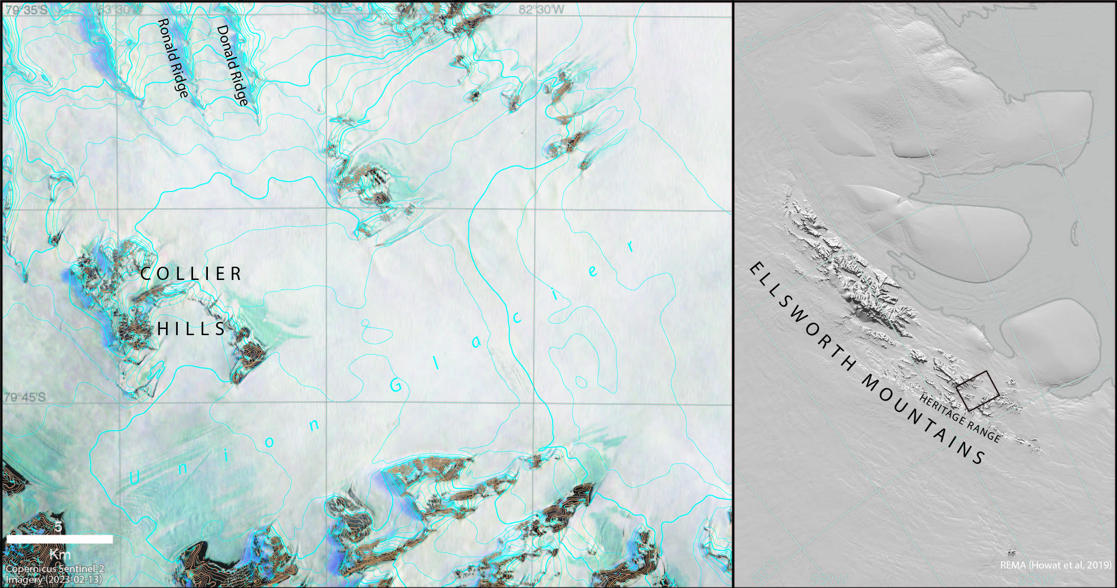 Map showing names across Union Glacier region
